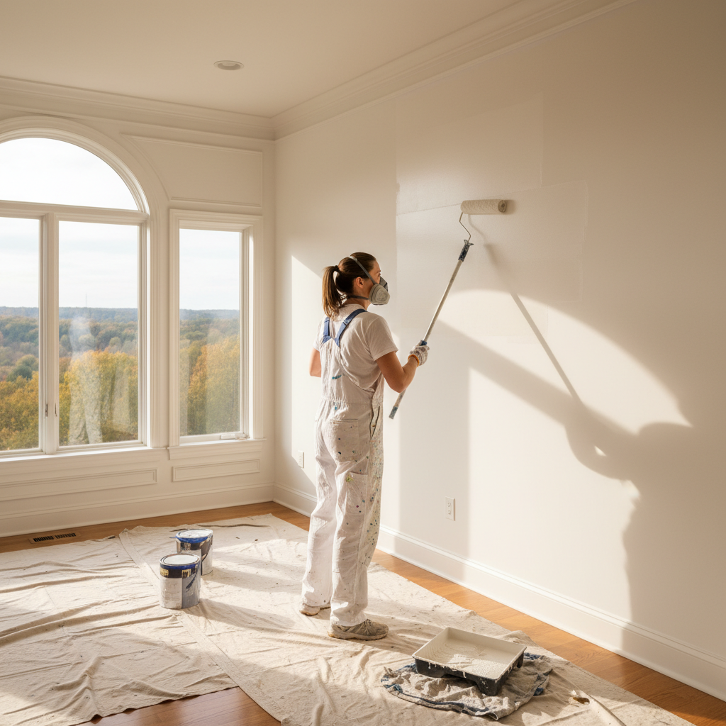 Professional painter at work in a Tennessee home